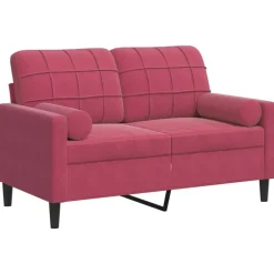Canapés-vidaXL Canapé 2 places avec oreillers bordeaux 120 cm velours Rouge bordeaux