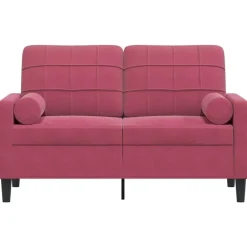 Canapés-vidaXL Canapé 2 places avec oreillers bordeaux 120 cm velours Rouge bordeaux