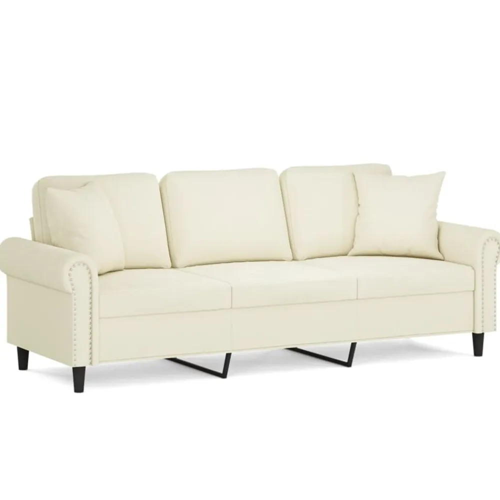 vidaXL Canapé 3 places avec oreillers décoratifs crème 180 cm velours