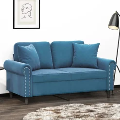 Canapés-vidaXL Canapé 2 places avec oreillers décoratifs 120 cm velours Bleu