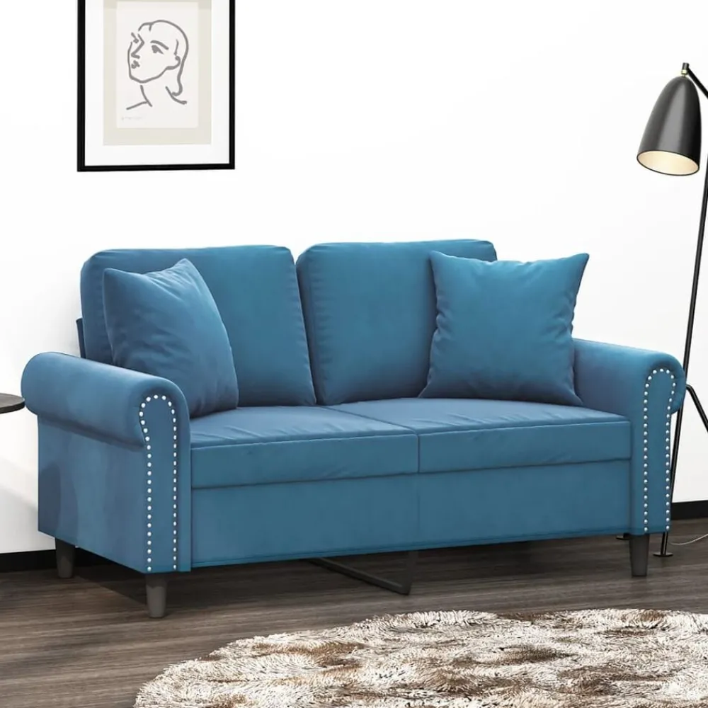 Canapés-vidaXL Canapé 2 places avec oreillers décoratifs 120 cm velours Bleu