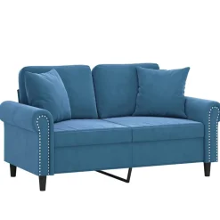 Canapés-vidaXL Canapé 2 places avec oreillers décoratifs 120 cm velours Bleu
