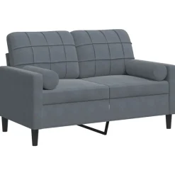 Canapés-vidaXL Canapé 2 places avec oreillers 120 cm velours Gris foncé