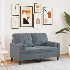 Canapés-vidaXL Canapé 2 places avec oreillers 120 cm velours Gris foncé