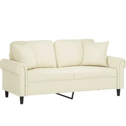 vidaXL Canapé 2 places avec oreillers décoratifs crème 140 cm velours