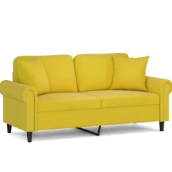 Canapés-vidaXL Canapé 2 places avec oreillers décoratifs 140 cm velours Jaune