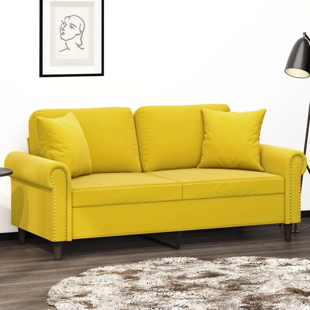 Canapés-vidaXL Canapé 2 places avec oreillers décoratifs 140 cm velours Jaune