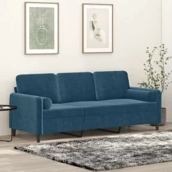 Canapés-vidaXL Canapé 3 places avec oreillers décoratifs 180 cm velours Bleu