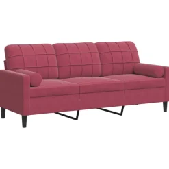 vidaXL Canapé 3 places avec oreillers bordeaux 180 cm velours