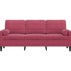 vidaXL Canapé 3 places avec oreillers bordeaux 180 cm velours