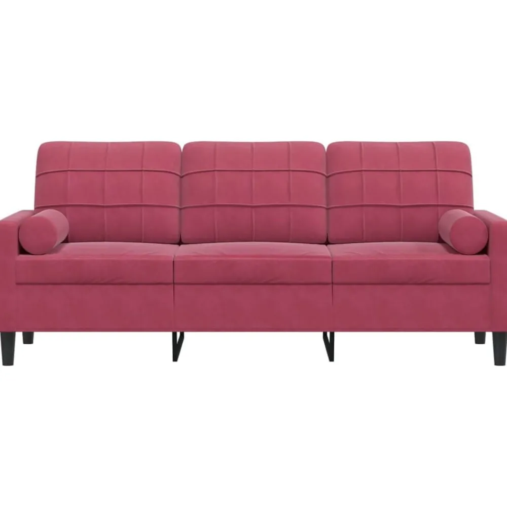 vidaXL Canapé 3 places avec oreillers bordeaux 180 cm velours