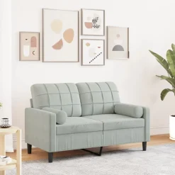 Canapés-vidaXL Canapé 2 places avec oreillers 120 cm velours Gris clair