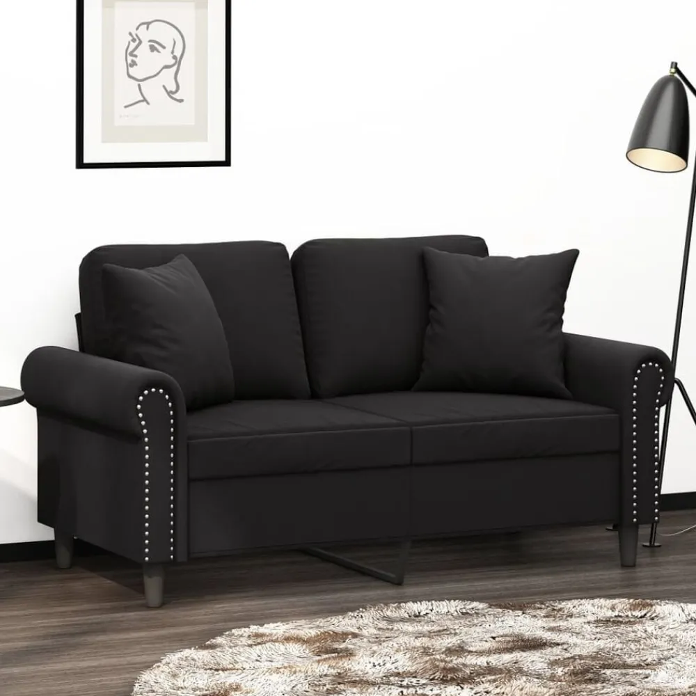 Canapés-vidaXL Canapé 2 places avec oreillers décoratifs 120 cm velours Noir