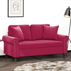Canapés-vidaXL Canapé 2 places avec oreillers bordeaux 120 cm velours Rouge bordeaux