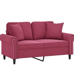 Canapés-vidaXL Canapé 2 places avec oreillers bordeaux 120 cm velours Rouge bordeaux