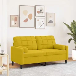 Canapés-vidaXL Canapé 2 places avec oreillers décoratifs 140 cm velours Jaune