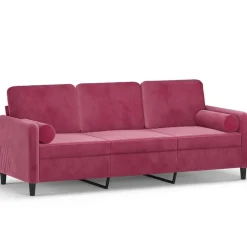 vidaXL Canapé 3 places avec oreillers bordeaux 180 cm velours