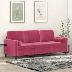 vidaXL Canapé 3 places avec oreillers bordeaux 180 cm velours