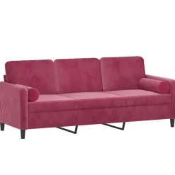 vidaXL Canapé 3 places avec oreillers bordeaux 180 cm velours