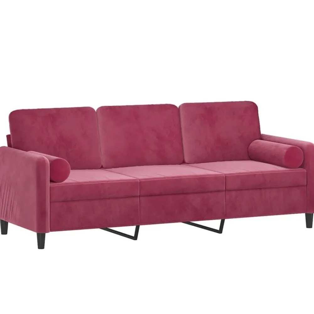 vidaXL Canapé 3 places avec oreillers bordeaux 180 cm velours