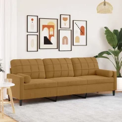 Canapés-vidaXL Canapé 3 places avec oreillers décoratifs 210 cm velours Marron