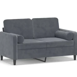 Canapés-vidaXL Canapé 2 places avec oreillers 120 cm velours Gris foncé