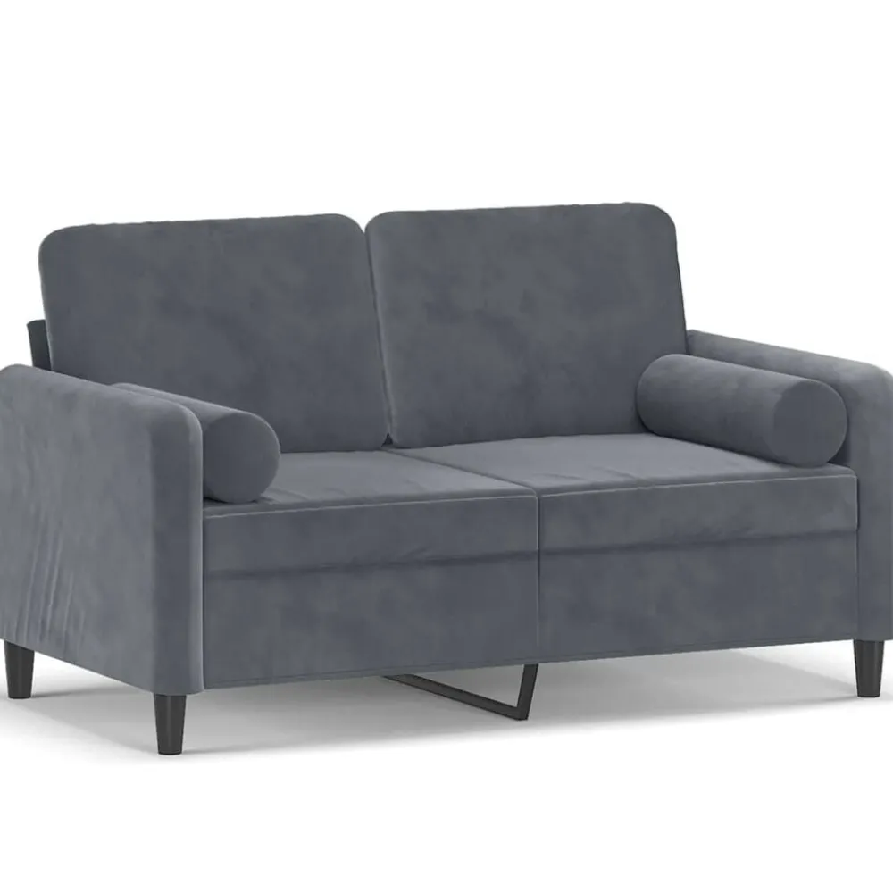 Canapés-vidaXL Canapé 2 places avec oreillers 120 cm velours Gris foncé