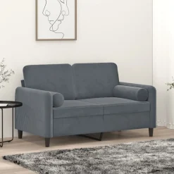 Canapés-vidaXL Canapé 2 places avec oreillers 120 cm velours Gris foncé