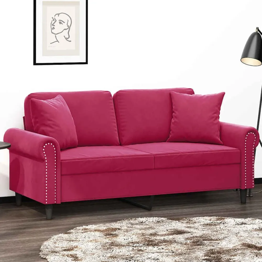 vidaXL Canapé 2 places avec oreillers bordeaux 140 cm velours
