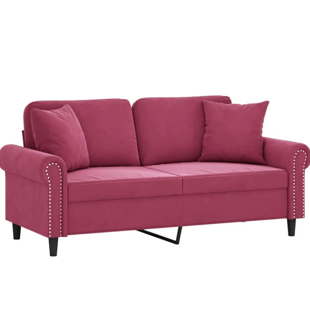 vidaXL Canapé 2 places avec oreillers bordeaux 140 cm velours