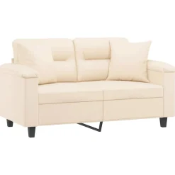 Canapés-vidaXL Canapé 2 places avec oreillers 120 cm tissu microfibre Beige