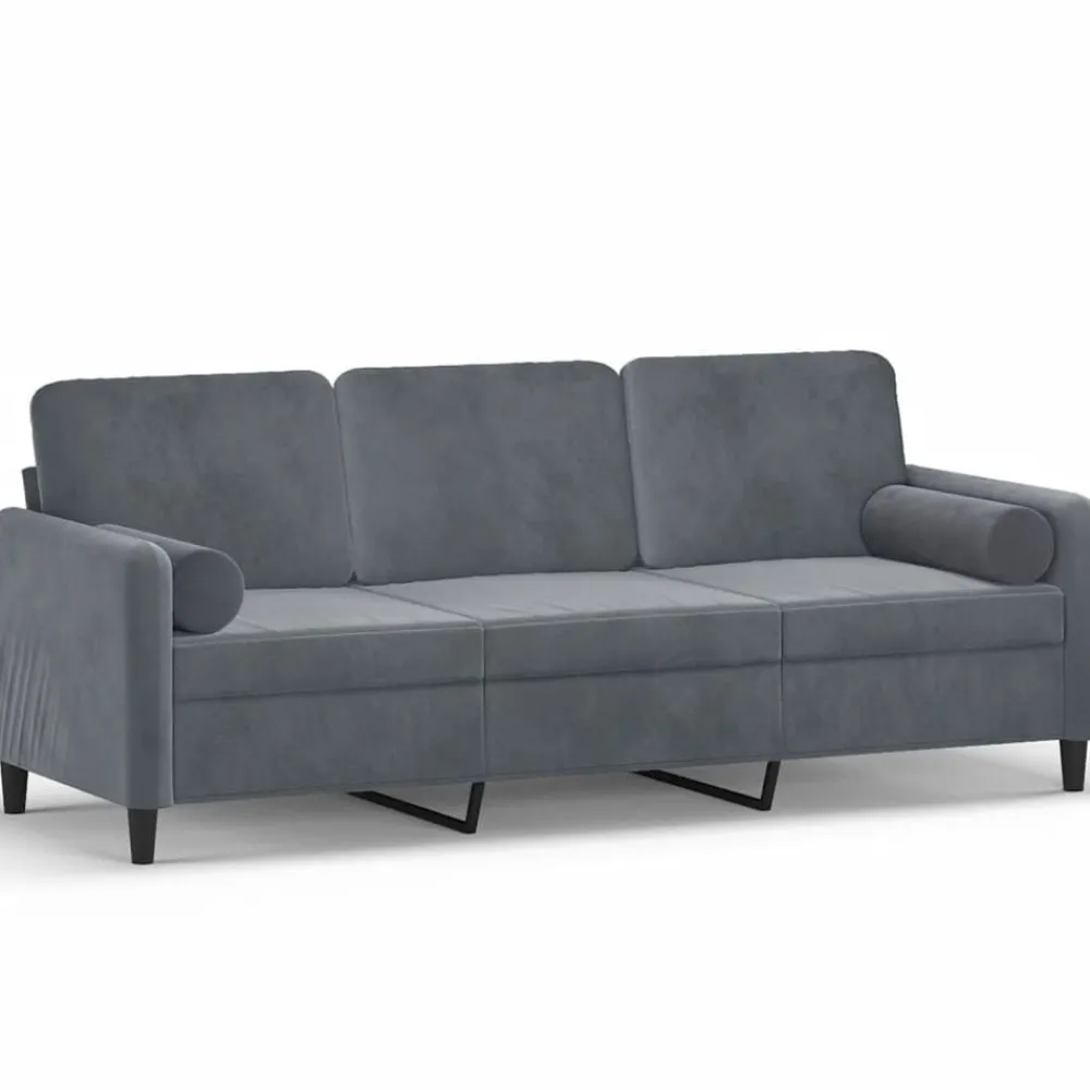 Canapés-vidaXL Canapé 3 places avec oreillers 180 cm velours Gris foncé