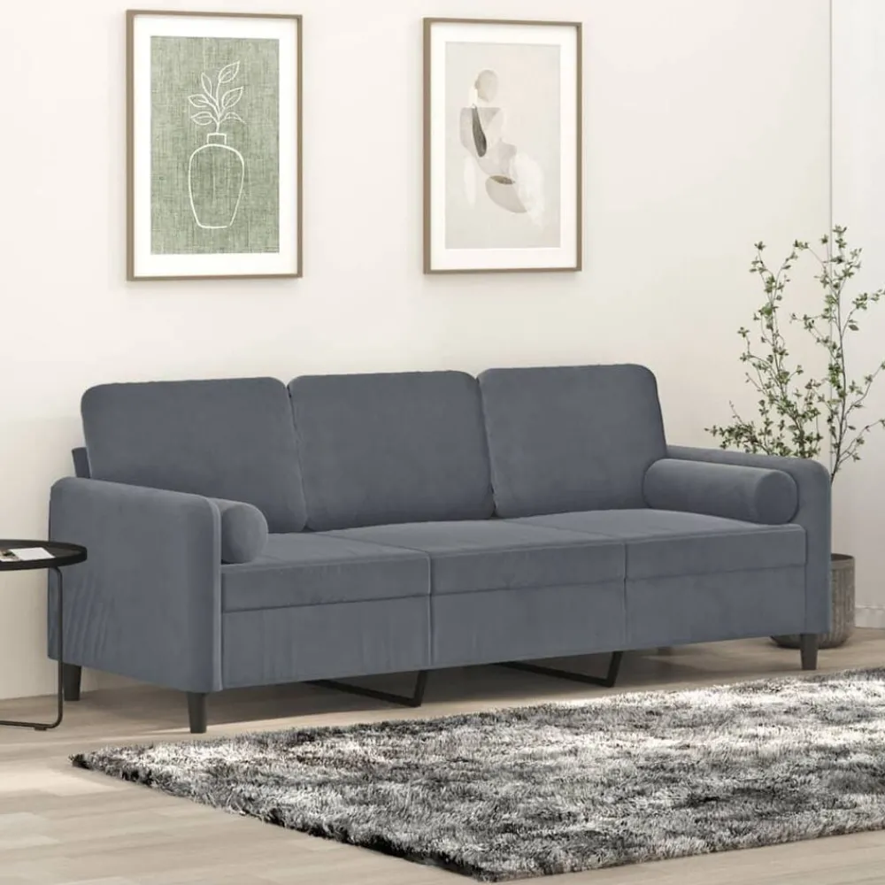 Canapés-vidaXL Canapé 3 places avec oreillers 180 cm velours Gris foncé