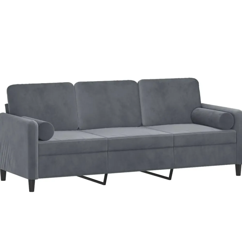 Canapés-vidaXL Canapé 3 places avec oreillers 180 cm velours Gris foncé