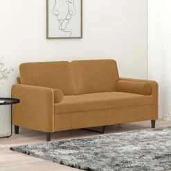 vidaXL Canapé 2 places avec oreillers décoratifs brun 140 cm velours