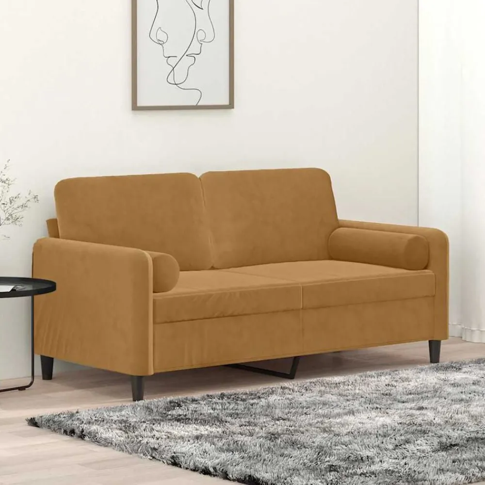 vidaXL Canapé 2 places avec oreillers décoratifs brun 140 cm velours