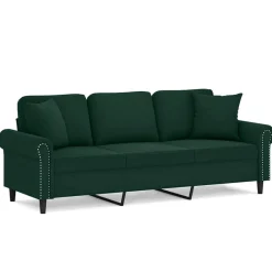 Canapés-vidaXL Canapé 3 places avec oreillers 180 cm velours Vert foncé