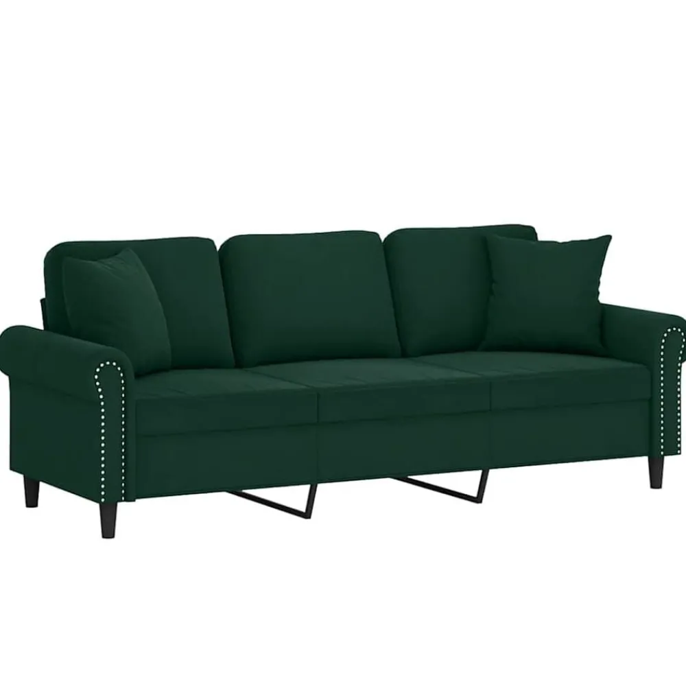 Canapés-vidaXL Canapé 3 places avec oreillers 180 cm velours Vert foncé