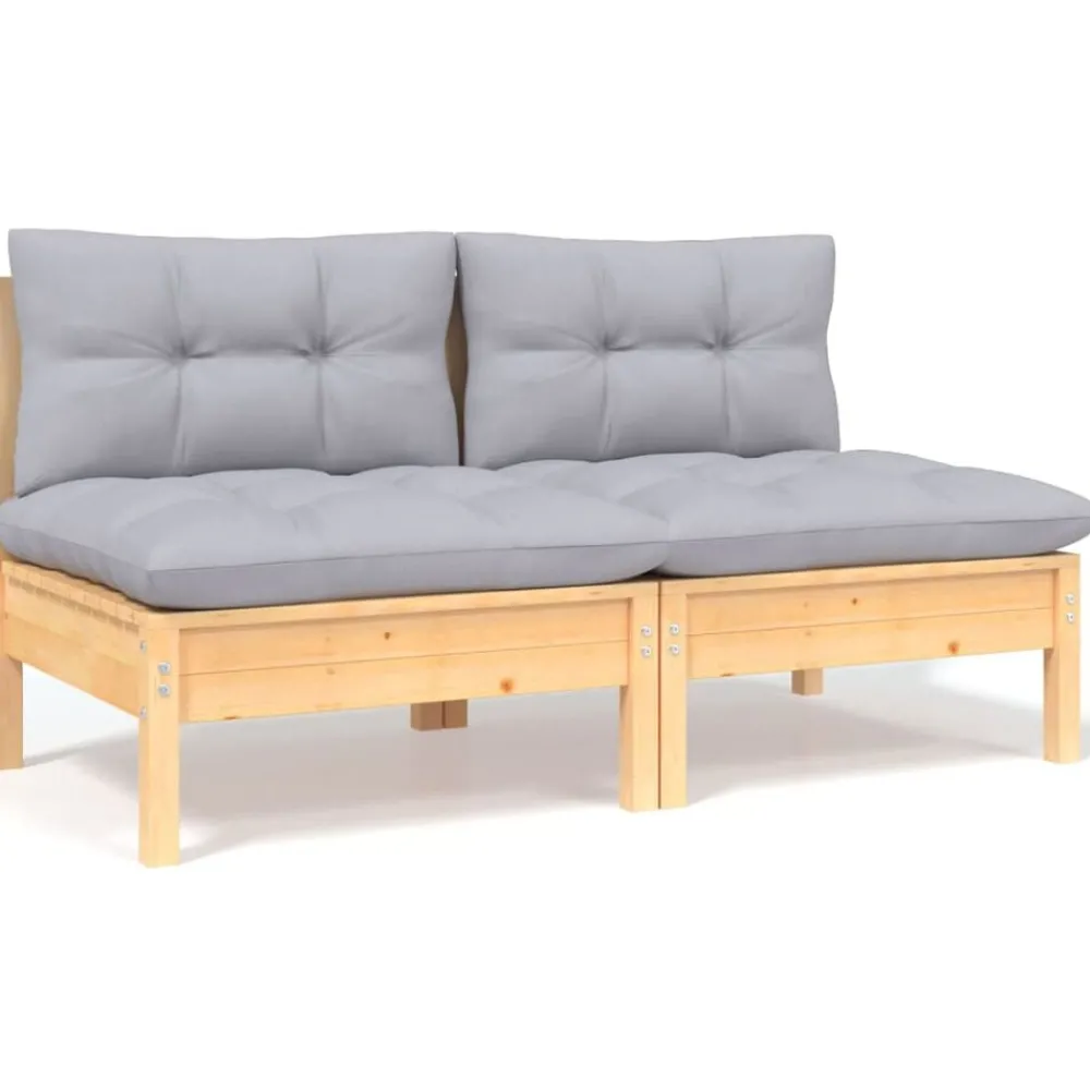 vidaXL Canapé 2 places de jardin et coussins gris Bois de pin solide