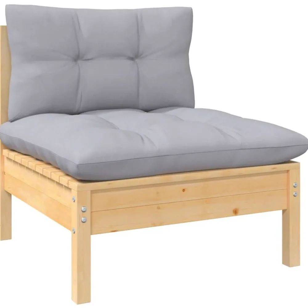 vidaXL Canapé 2 places de jardin et coussins gris Bois de pin solide