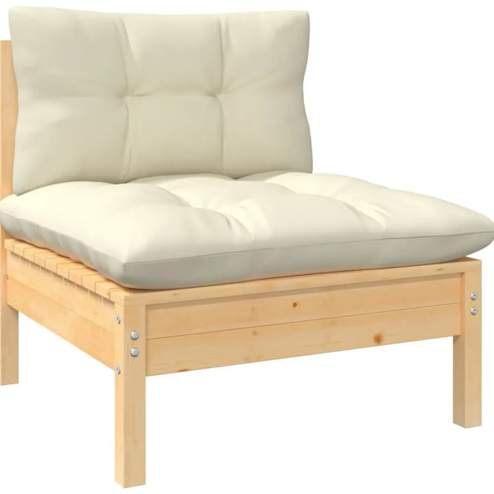 Mobilier De Jardin-vidaXL Canapé 3 places de jardin et coussins crème Bois de pin solide Marron et crème
