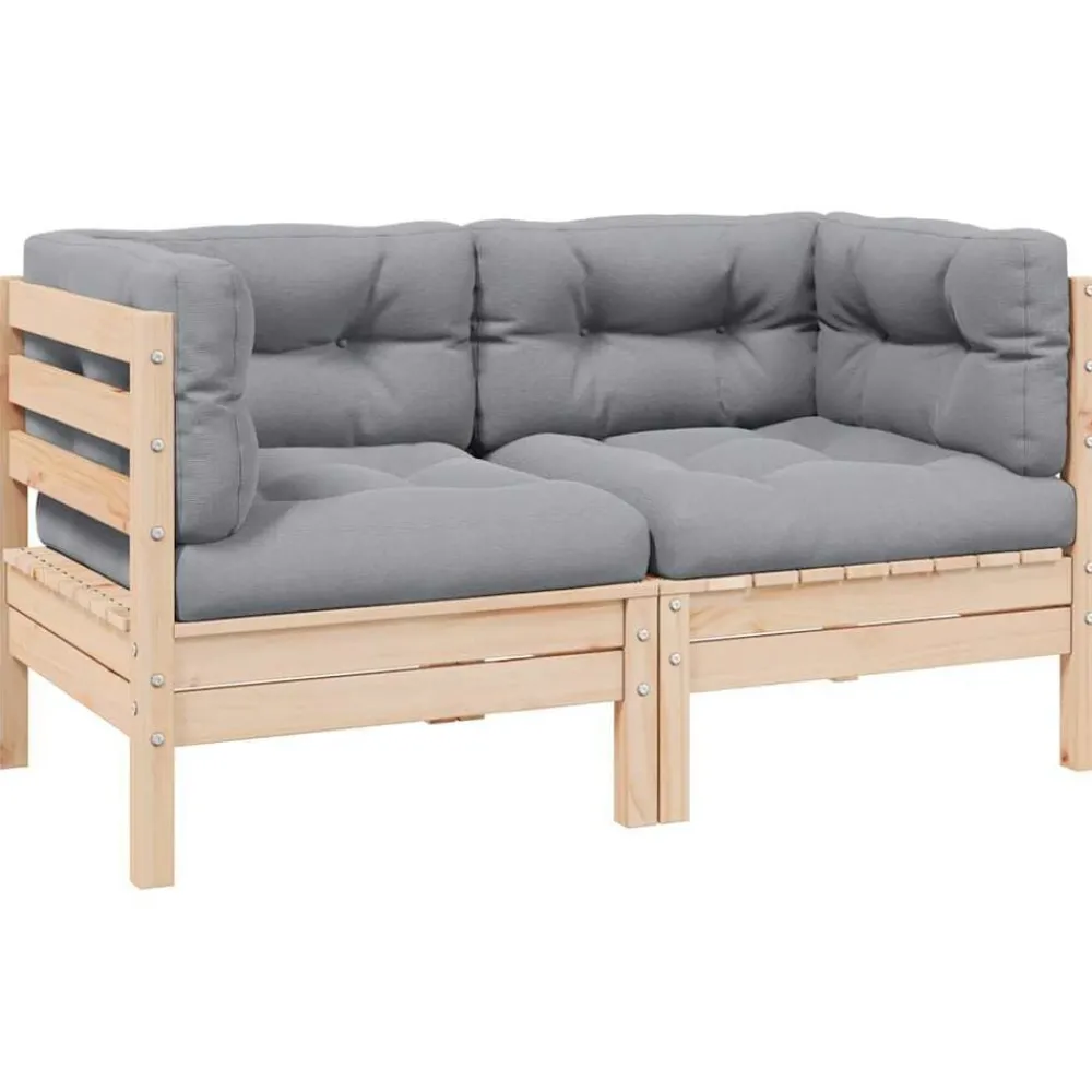 vidaXL Canapé 2 places de jardin et coussins gris Bois de pin solide
