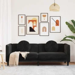 vidaXL Canapé avec coussins 3 places velours