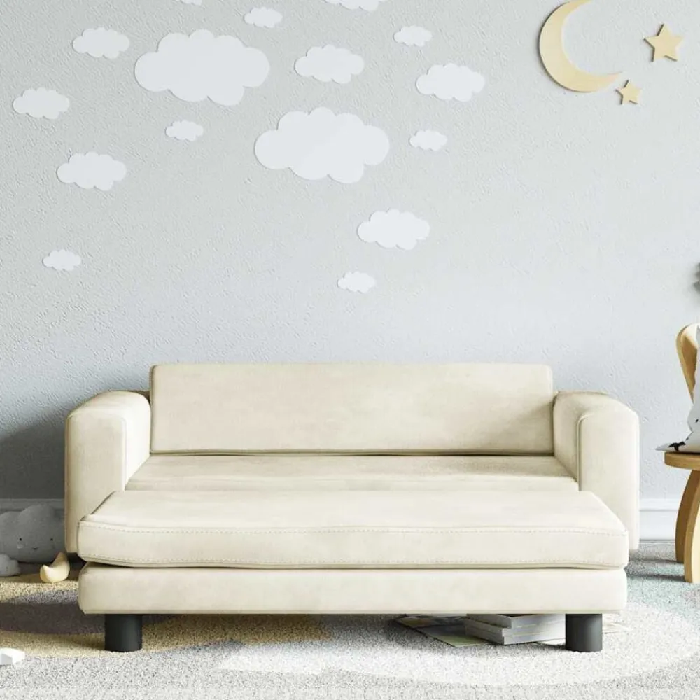 Mobilier Pour Bébés & Tout-Petits-vidaXL Canapé avec repose-pied pour enfants crème 100x50x30 cm velours Crème