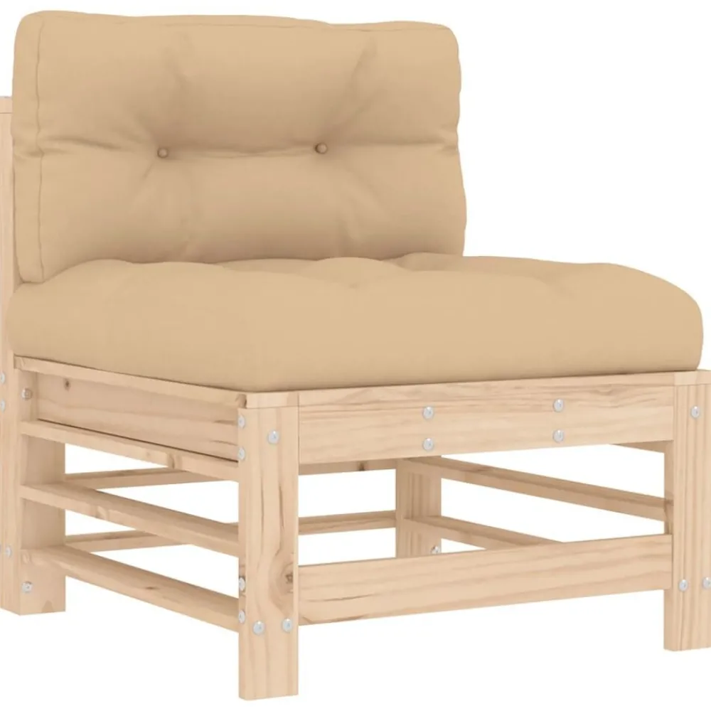 Mobilier De Jardin-vidaXL Canapé central avec coussins bois de pin massif Pin naturel
