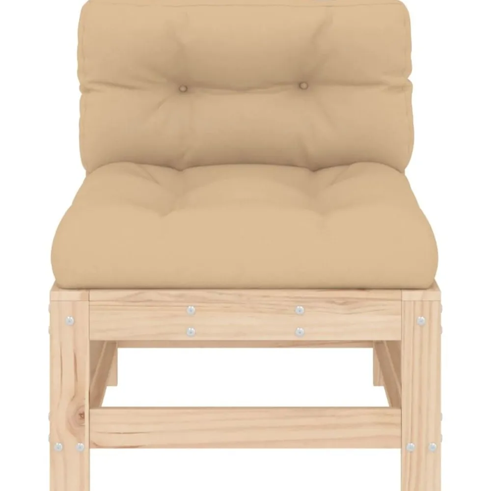 Mobilier De Jardin-vidaXL Canapé central avec coussins bois de pin massif Pin naturel