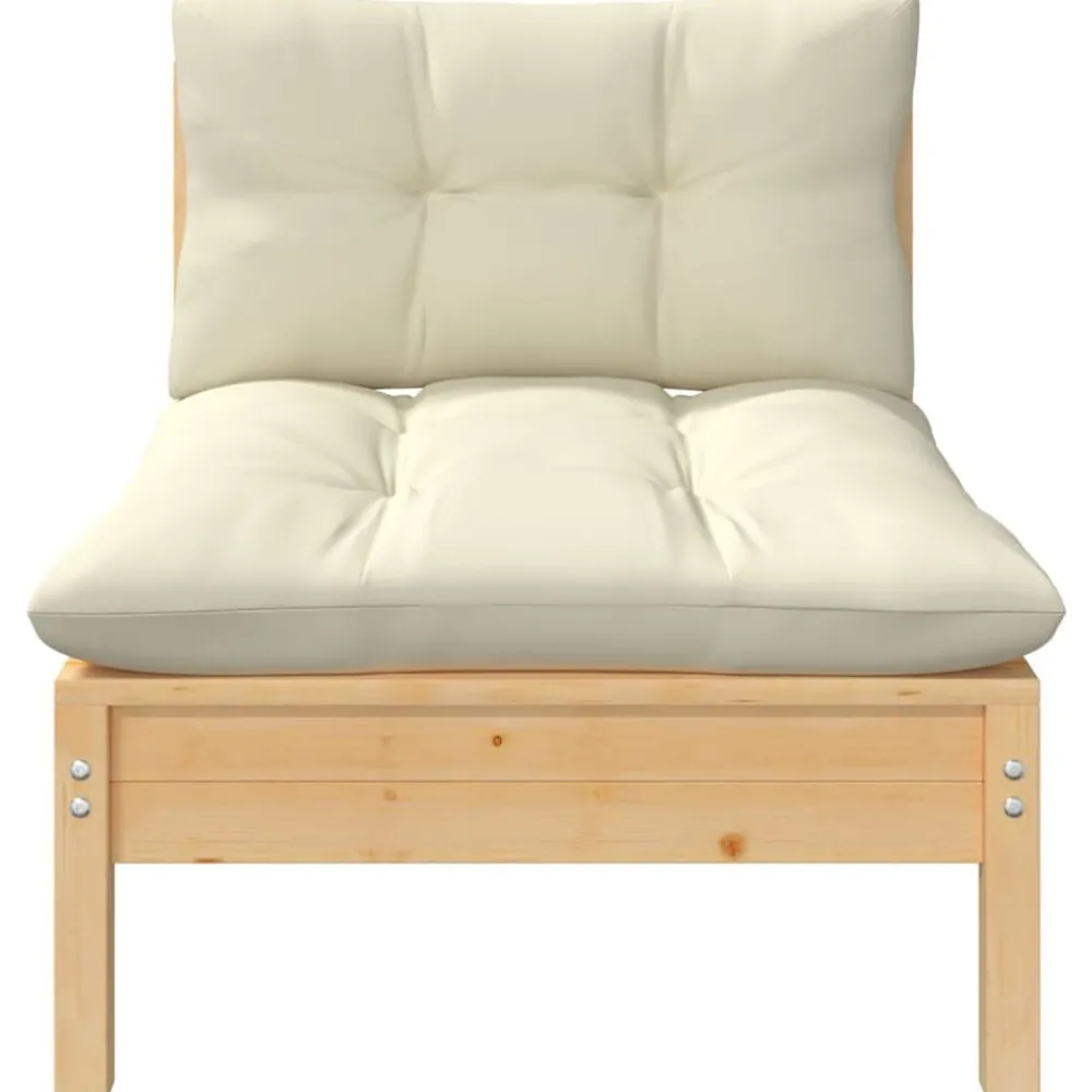 Mobilier De Jardin-vidaXL Canapé central de jardin avec coussins crème Bois de pin massif Naturel et crème