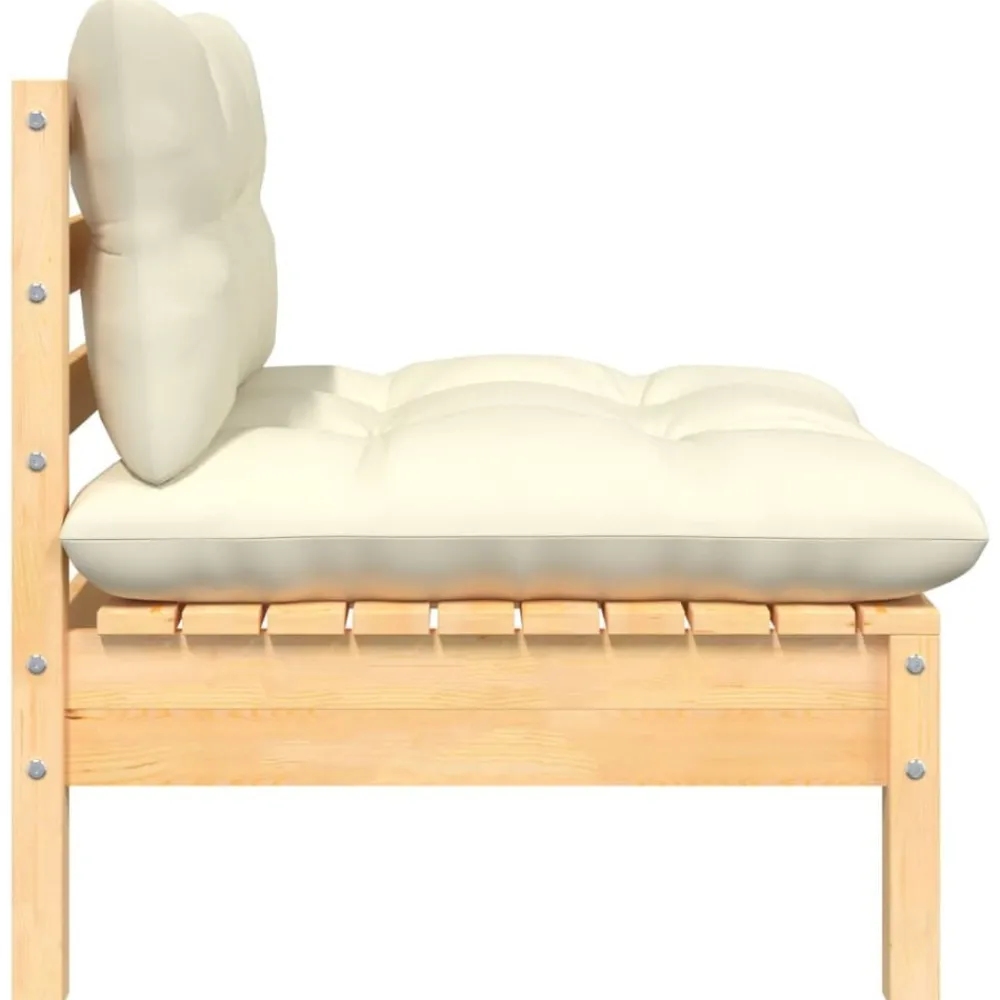 Mobilier De Jardin-vidaXL Canapé central de jardin avec coussins crème Bois de pin massif Naturel et crème