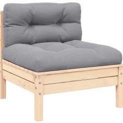 vidaXL Canapé central de jardin avec coussins gris Bois de pin massif