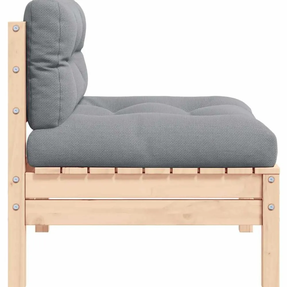 vidaXL Canapé central de jardin avec coussins gris Bois de pin massif